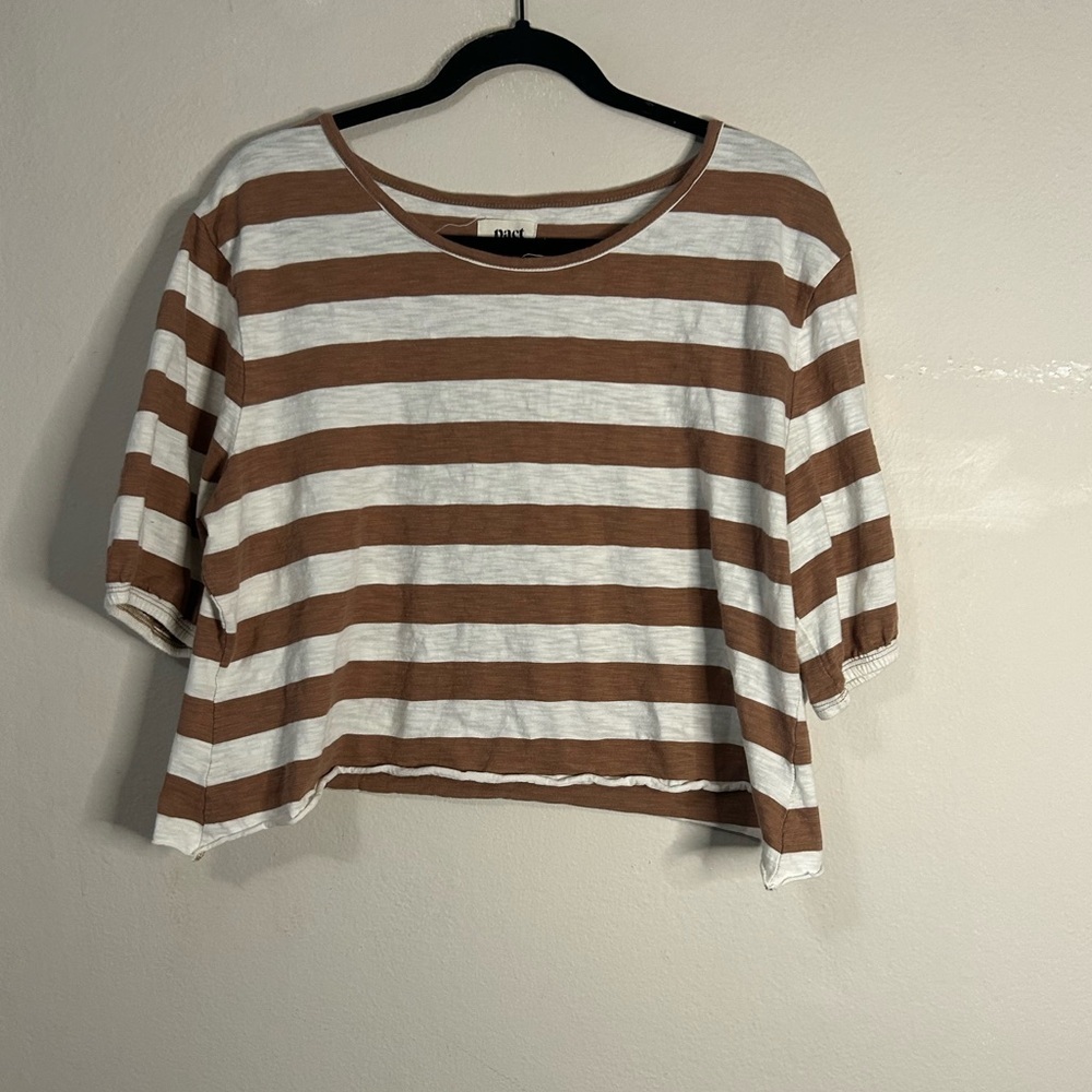 Pact Striped Puff Sleeve Cropped Tee